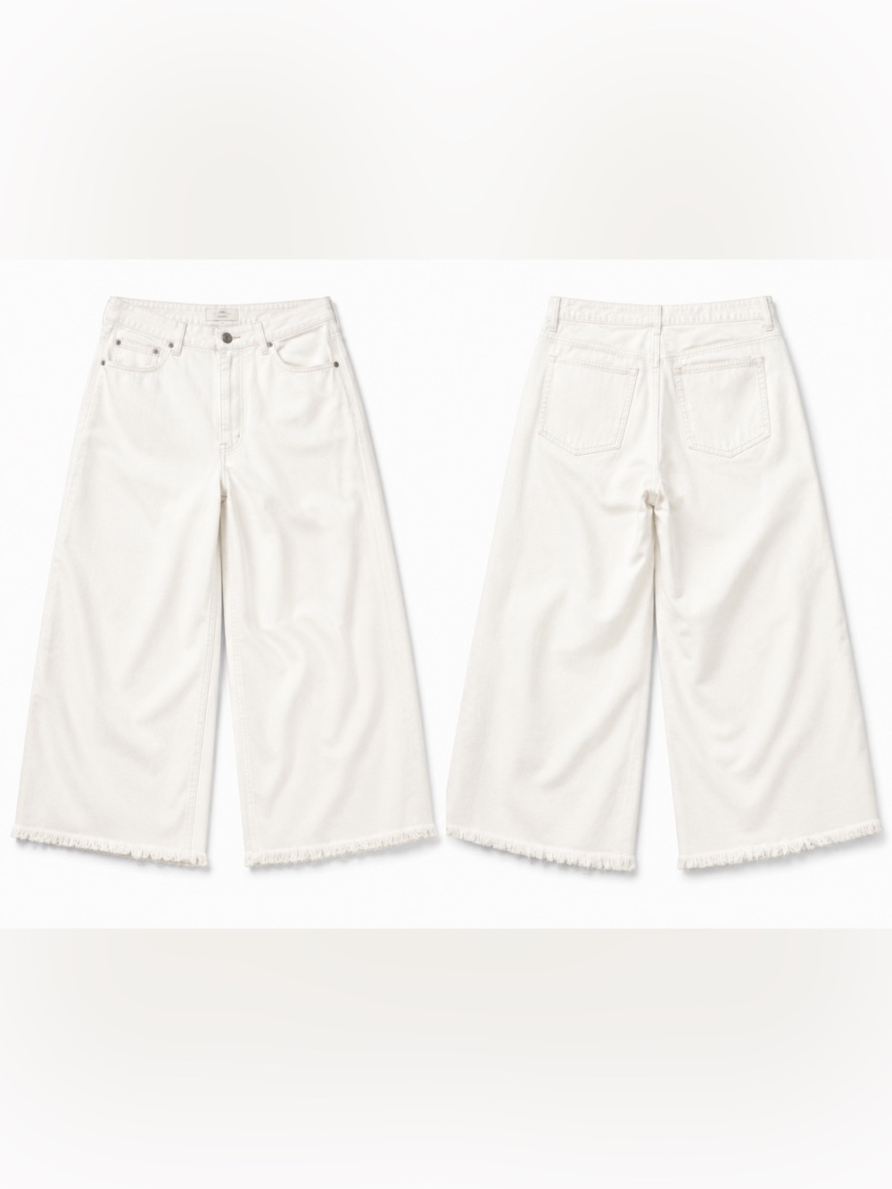 Abercrombie & Fitch White Wide-Leg Frayed Hem Jeans